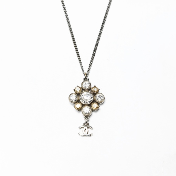 CHANEL Authentic Silver Logo Necklace